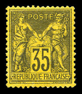 ** N°93, 35c Violet-noir Sur Jaune, Fraîcheur Postale, Très Bon Centrage. SUPERBE (signé Brun/certificat)  Qualité: ** - 1876-1878 Sage (Typ I)