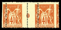 ** N°94, 40c Orange, Piquage à Cheval Sur Paire Millésimée '0', Fraîcheur Postale. SUP. R. (certificat)  Qualité: ** - 1876-1878 Sage (Typ I)