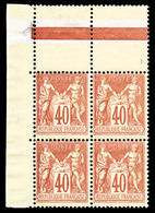 ** N°94, 40c Rouge-orange Type II En Bloc De Quatre Coin De Feuille, Fraîcheur Postale (certificat)  Qualité: ** - 1876-1878 Sage (Typ I)