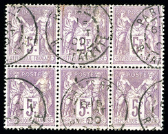 O N°95, 5F Violet Sur Lilas En Bloc De 6, TB (certificat)  Qualité: O - 1876-1878 Sage (Typ I)