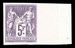 ** N°95e, 5F Violet Non Dentelé, Bord De Feuille Latéral Droit Avec Fond De Sûreté, SUP (certificat)   Qualité: ** - 1876-1878 Sage (Typ I)