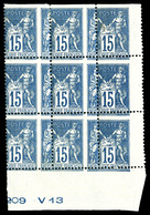 ** N°101, 15c Bleu Type II, Exceptionnelle Variété De Perforation En Bloc De 9 Exemplaires (3ex*), Bas De Feuille Avec N - 1876-1878 Sage (Typ I)