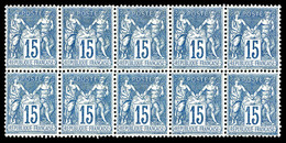 ** N°101, 15c Bleu, Bloc De 10 Exemplaires, Fraîcheur Postale, Très Bon Centrage. SUP (certificat)  Qualité: ** - 1876-1878 Sage (Typ I)