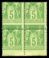 ** N°102, 5c Vert-jaune Type I, Piquage à Cheval Sur Bloc De Quatre. TTB (certificat)  Qualité: ** - 1876-1878 Sage (Typ I)