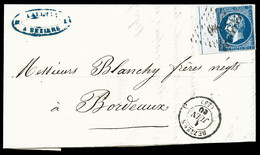 O N°14Ai, 20c Bleu Type I Bord De Feuille Avec Filet D'encadrement De Bezier Pour Bordeaux, SUP (certificat)  Qualité: O - 1849-1876: Klassik