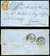 O N°16, 40c Empire Obl Càd Sardes De Chamonix Le 5 Août 1860 Sur Lettre à Destination De Genève, Au Veso Càd De Sallanch - 1849-1876: Klassik