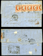 O N°16, 40c Empire, 5 Exemplaires (def) Sur Lettre Double Port De Bordeaux Le 5 Fev 55 à Destination D'Akyab En Birmanie - 1849-1876: Klassik