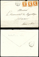 O N°16, 40c Empire, 3 Ex Sur Papiers D'affaires 71ème échelon, Bande Pour Un Envoi De Belleville Sur Saône à Macon Le 23 - 1849-1876: Période Classique