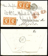 O N°16, 40c Empire, 2 Paires Sur Lettre Double Port De Bayonne Le 29.8.61 à Destination De Guadalarara (Mexique).  Quali - 1849-1876: Période Classique