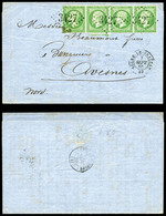 O N°20, 5c Vert, Bande De 4 Obl GC 3427 Sur Lettre De Soire Le Chateau 07.09.1865 Pour Avesnes, Arrivée Le 07.09. TB  Qu - 1849-1876: Classic Period