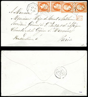 O N°23, 40c Dentelé (2 Paires Verticales) Obl Ancre + Càd Octogonal De MONTEVIDEO Sur Lettre Double Port Pour La France. - 1849-1876: Période Classique