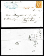 O N°23, 40c Orange Obl Rectangle De Points 19 Sur Lettre De Marseille 1866 Pour Naples, TTB (signé Calves/certificat)  Q - 1849-1876: Klassik