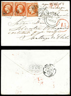 O N°23, 40c Dentelé, 3 Ex Sur Petite Lettre De St Germain En Laye Le 13 Sept 63 à Destination De Valparaiso (Chili), Càd - 1849-1876: Période Classique