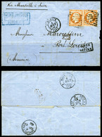 O N°23, 40c Dentelé, 2 Ex Sur Lettre De Bordeaux Le 4 Août 1866 à Destination De Port Louis (Ile Maurice), Càd D'arrivée - 1849-1876: Klassik