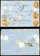 O N°23, 40c Dentelé, 4 Ex Sur Lettre Quadruple Port De Marseille Le 5 Avril 65 Pour Valence (Espagne), Taxe Intérieure ' - 1849-1876: Classic Period