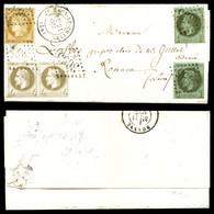 O Empire Lauré: 1c X 2ex (N°25)+ 4c En Paire (N°27) Et 15 Cérès Dentelé (N°59) Oblitérés GC '3655' Sur Lettre Du 21 Oct  - 1849-1876: Klassik