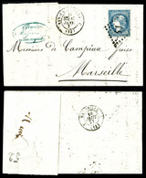 O N°44B, 20c Bleu Type I Rep 2 Sur Lettre D'Aix En Provence à Destination De Marseille, TB (certificat)  Qualité: O  Cot - 1849-1876: Klassik