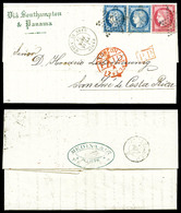 O 80c Rose (N°57) +25c Bleu En Paire (N°60) Obl étoile De Paris Sur Lettre Du 16 Fev 74 à Destination De San José (Costa - 1849-1876: Klassik