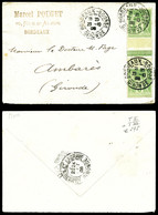 O N°106a, 5c Sage, Type II Et I Se Tenant Verticalement Sur Lettre De Bordeaux Pour Ambarés. TTB  Qualité: O - 1849-1876: Klassik