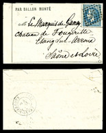 O Pli Confié Du GARIBALDI, Ballon Monté Pour Etang Sur Arroux Avec 20c Lauré Obl HP2 De L'ambulant Le Havre à Paris, Arr - Krieg 1870