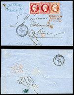 O RHODES, N°17, Lettre Affranchie à 2F Pour Gênes Avec Deux 80c +40c Empire Non Dentelés Obl PC '3772' + Càd Rhodes Du 2 - 1849-1876: Classic Period