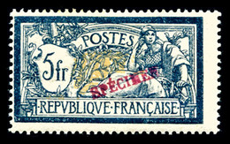 * N°123, 5F Bleu Et Chamois Surchargé 'SPECIMEN' En Rouge, R.R.R (signé Scheller/certificat)   Qualité: * - 1900-02 Mouchon