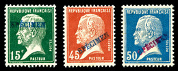 * Pasteur, 15c Vert, 45c Rouge Et 50c Bleu Surchargés 'SPECIMEN', R.R.R (signé Scheller/certificat)   Qualité: * - 1900-02 Mouchon