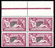 ** N°208a, Merson, 20F Lilas-rose Foncé Et Vert-bleu En Bloc De Quatre Haut De Feuille, Très Bon Centrage, SUP (certific - 1900-02 Mouchon