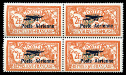 ** N°1a, 2F Orange Et Vert-bleu, Coin De L'écusson Cassé Tenant à Normaux En Bloc De Quatre, Fraîcheur Postale, SUPERBE. - 1927-1959 Ungebraucht