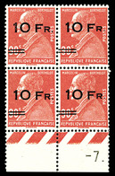** N°3d, Berthelot, 10F Sur 90c Rouge, 2 Paires Surcharges Espacées Tenant à Normales En Bloc De Quatre Bas De Feuille,  - 1927-1959 Neufs