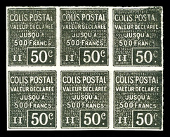 (*) N°56, 50c Valeur Declarée, épreuve Au Noir De Fumée Non Dentelé En Bloc De 6 Exemplaires. SUP. R. (certificat)  Qual - Mint/Hinged