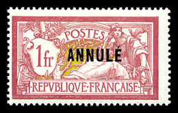 ** N°121-CI 1, Merson, 1F Lie De Vin Et Olive, Surchargé "ANNULE", SUP (signé/certificat)  Qualité: **  Cote: 1700 Euros - Lehrkurse