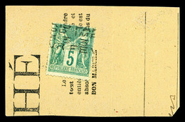 (*) N°3, 5c Vert Surchargé 4 Lignes Horizontalement Du 3 FEVRIER Sur Son Support, SUPERBE. R.R.R. (certificat)  Qualité: - 1893-1947