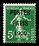 ** N°24, 5c Vert Surchargé 'POSTE PARIS 1920', Fraîcheur Postale, SUP (certificat)  Qualité: **  Cote: 850 Euros - 1893-1947