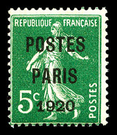 * N°24, 5c Vert Surchargé 'POSTE PARIS 1920', Frais Et TB (signé Calves/certificat)  Qualité: *  Cote: 430 Euros - 1893-1947