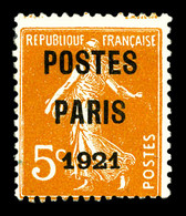 (*) N°27, 5c Orange Surchargé 'POSTE PARIS 1921', SUP (certificat)  Qualité: (*)  Cote: 500 Euros - 1893-1947