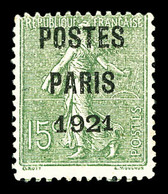 (*) N°28a, 15c Vert-olive. Postes Paris 1921. Grands Chiffres '192'. SUP. R.R.R. (signé Calves/certificat)  Qualité: (*) - 1893-1947