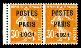 * N°29b, 30c Orange Surchargé 'Postes Paris 1921' Avec Grands Chiffres '192' Tenant à Exemplaire Normal En Paire Bdf Qua - 1893-1947