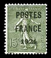 (*) N°34, 15c Vert-olive Surchargé 'POSTE FRANCE 1921'. TTB (certificat)  Qualité: (*)  Cote: 1400 Euros - 1893-1947