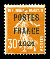 (*) N°35, 30c Orange Surchargé 'POSTE FRANCE 1921', RARE Et SUPERBE (signé Scheller/certificat)   Qualité: (*)  Cote: 70 - 1893-1947