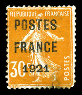 (*) N°35a, 30c Orange Surchargé 'POSTE FRANCE 1921' Avec 'S' De POSTE Renversé, Défectueux. R.R. (certificat)  Qualité:  - 1893-1947