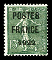 (*) N°37, 15c Olive Surcharge 'POSTE FRANCE 1922'. TTB (signé Calves/certificat)  Qualité: (*)  Cote: 700 Euros - 1893-1947