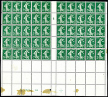 ** N°1, 5c Semeuse, Bloc De 50 Exemplaires Bas De Feuille Avec 20 Timbres Non Imprimés, Millésime 4, SUP (certificat)  Q - Roulettes