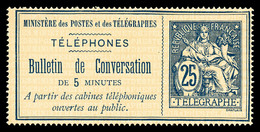(*) N°3, 25c Bleu Sur Chamois, TTB  Qualité: (*)  Cote: 300 Euros - Télégraphes Et Téléphones
