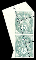 ** N°111, 5c Blanc, Piquage Oblique En Croix Et Decalé Sur Paire Cdf (pelurage Sur Bdf). TTB (certificat)  Qualité: ** - Unused Stamps