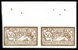 ** N°120, Merson 50c: Dentelé Sur 1 Coté En Paire Haut De Feuille (1ex*), SUP. R.R. (certificat)  Qualité: **  Cote: 220 - Unused Stamps