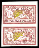 ** N°121a, Merson, 1F Lie De Vin Et Olive Papier GC En Paire Non Dentelée (1ex*), TTB (certificat)  Qualité: **  Cote: 8 - Unused Stamps