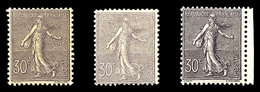 ** N°133/a/b, 30c Semeuse, 3 Nuances Differentes: Lilas, Violet-foncé Et Violet Très Foncé, Les 3 Valeurs SUP (certifica - Ungebraucht