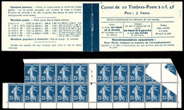 ** N°140-C1, Carnet De 20 Timbres (manque 1ex), 25c Semeuse, Impression Partielle Due à Un Pliage. SUPERBE. R.R. (certif - Libretti