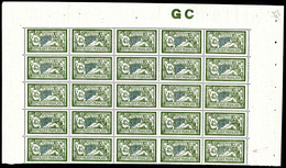 ** N°143d, Merson, 45c Vert Et Bleu Papier 'GC' En Feuille De 25 Exemplaires Avec Manchette GC, Fraîcheur Postale, Très  - Full Sheets